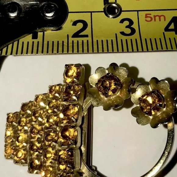 Vtg Brooch Yellow Flowers Basket Glass Rhinestone - Picture 4 of 10